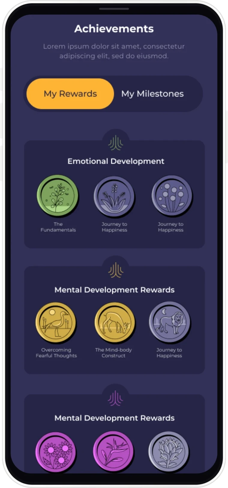 Progress and rewards in the app.