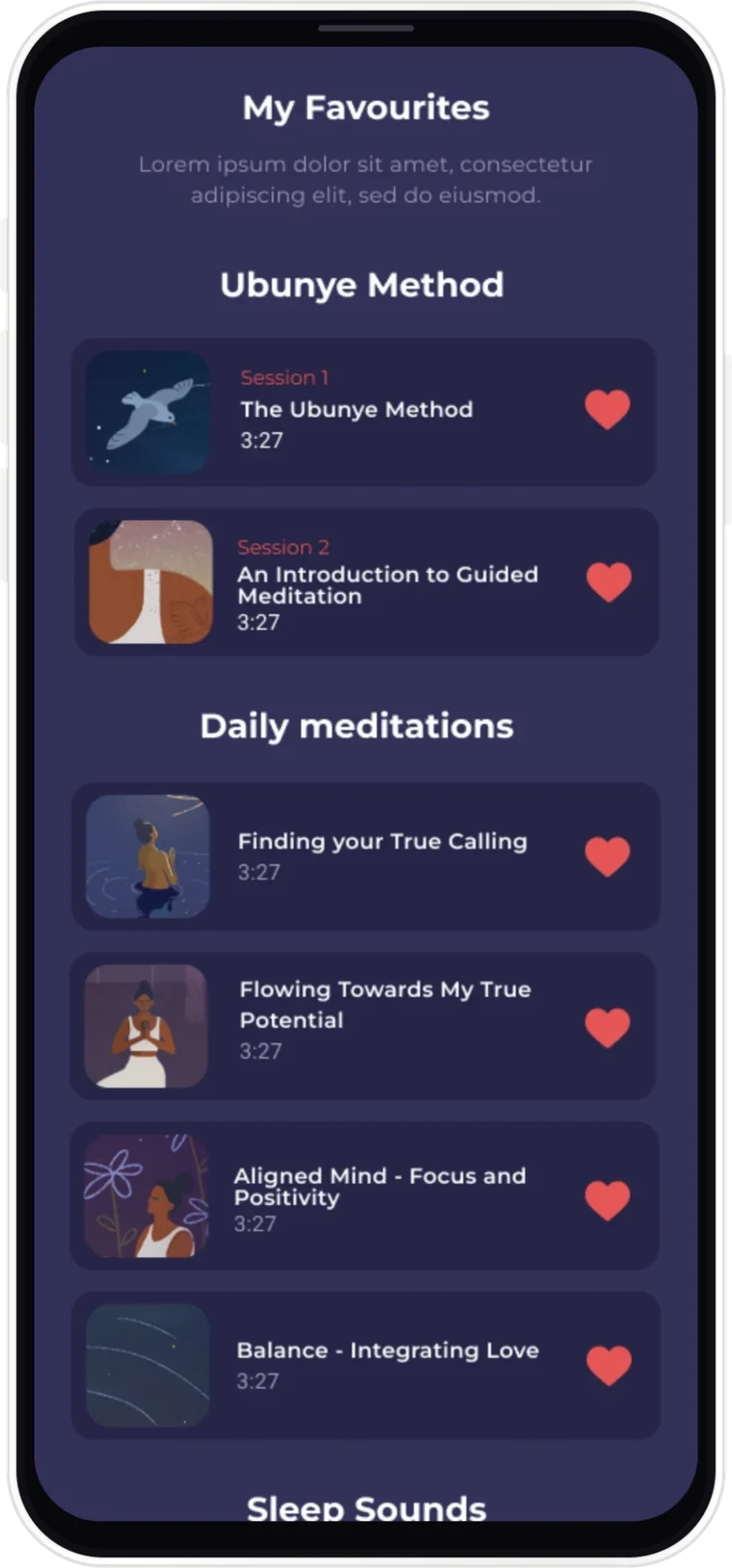 Saved sessions in the app.