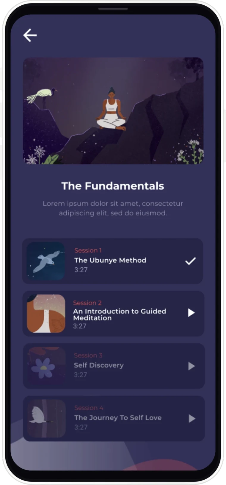 The Fundamentals session list in the app.