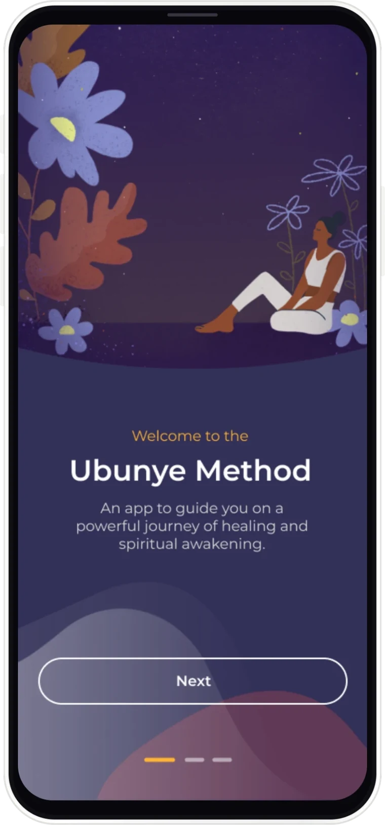 The welcome screen in the app.